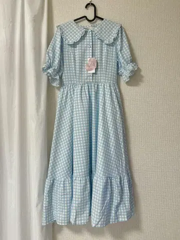 아오키 미사코 시마무라 콜라보 깅엄 체크 원피스