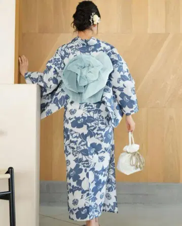 미사용 유카타 단품 꽃무늬