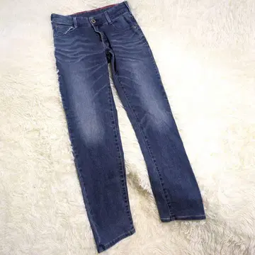 에드윈 데님 팬츠(XS) 수염 가공 블루 스트레치 스트레이트
