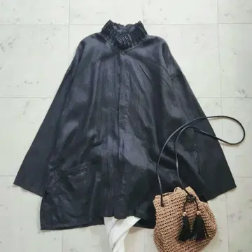새상품급 요건 레일 린넨 100% 셔츠 자켓 블랙 넉넉한 핏