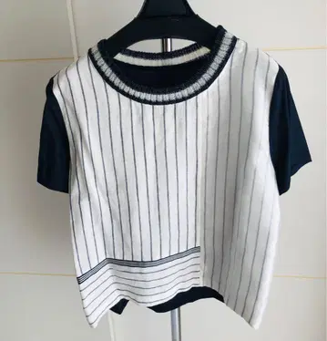 Gabardine K.T 개버딘 스트라이프 반팔 티셔츠 화이트 네이비
