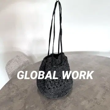 GLOBAL WORK 블랙 크로셰 뜨개질 숄더백 바스켓 백 숄더백