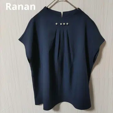 Ranan 블라우스 네이비 반팔 블라우스 플리츠 펄