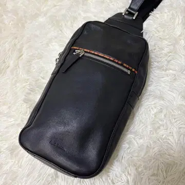 폴스미스 바디백 블랙 라운드 지퍼 천연 가죽 멀티 스트라이프