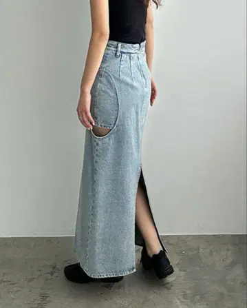 클레인 서클 컷 레이어드 데님 스커트