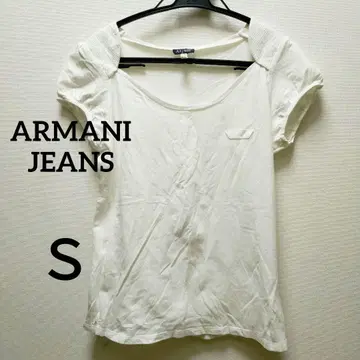 ARMANI 아르마니 청바지 화이트 비즈 장식 라운드 넥 티셔츠 S