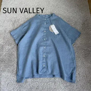 SUN VALLEY 린넨 밴드 카라 셔츠 노카라 셔츠 린넨 M