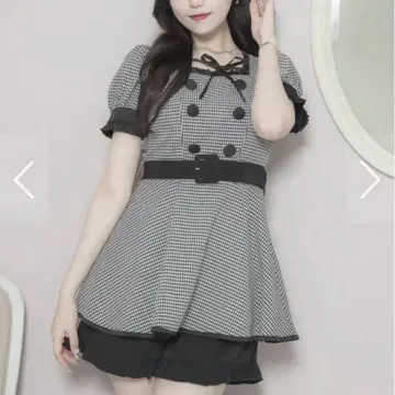 pium 프릴 도리 셋업 깅엄 체크