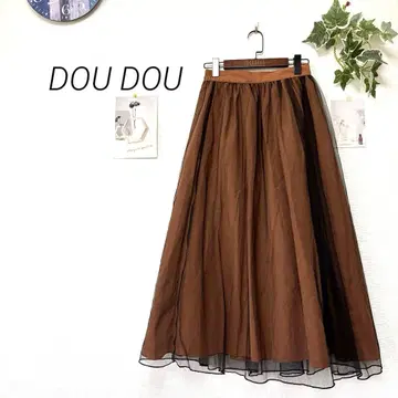 9314 DOU DOU 얇은 명주 그물 롱 플레어 스커트 무지