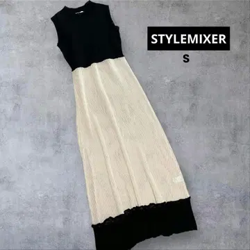 새상품급! STYLEMIXER 린넨 혼방 바이컬러 리브 시어 원피스 S