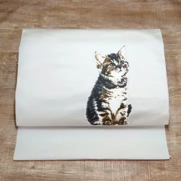나고야 오비 리얼 고양이 귀여운 옅은 그레이 순수 실크 재봉 포함