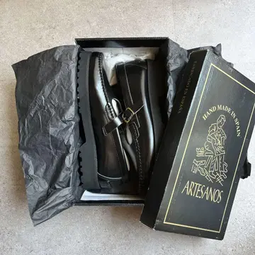 아르테사노스 ARTESANOS T 스트랩 로퍼 37 블랙 천연 가죽