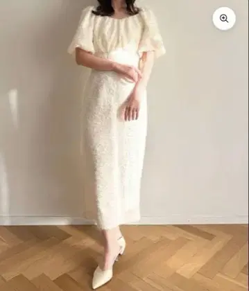 데이지 원피스 크림색 퍼프 슬리브