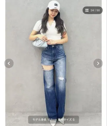 제이다 하이 웨스트 사이드 리핑 스트레이트 와이드 데님 팬츠