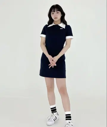 pellsiana 페르시아나 네이비 폴로 셔츠 스타일 미니 원피스