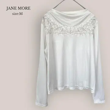 제인 모어 JANE MORE 레이스 티셔츠 긴팔 꽃 모티브 화이트
