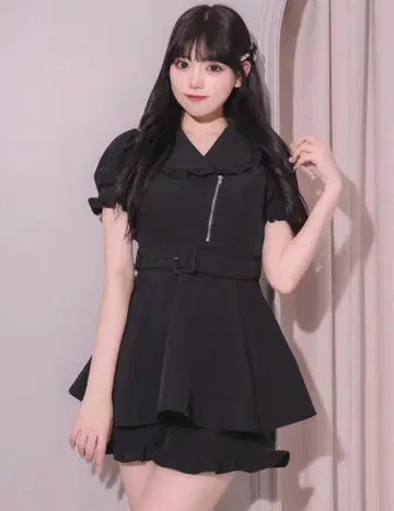 pium 프릴 칼라 라이더 셋업 블랙