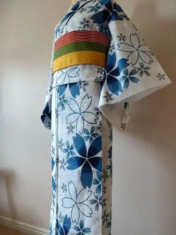죽선 유카타 면 명주 주염 벚꽃 패턴