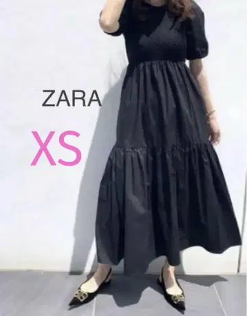 자라 포플린 패널 미디 원피스 XS 블랙