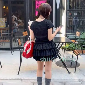 새상품 HTH 글리터 하트 로고 티어드 스커트