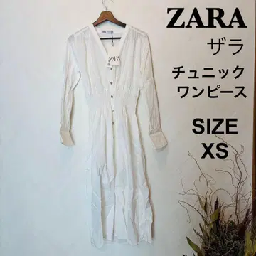 ZARA 자라 튜닉 원피스 골드 버튼 화이트 XS