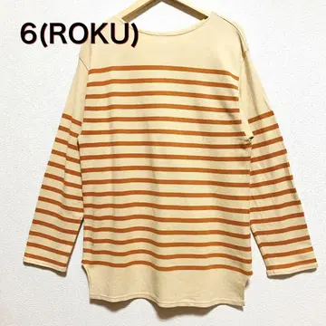 6(ROKU) 로쿠 보더 롱 T 컷 티셔츠 오렌지 긴팔