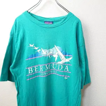 USA 구제 의류 BERMUDA 프린트 티셔츠 싱글 스티치 90년대 XL