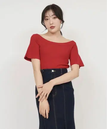 워셔블 오프숄더 플레어 슬리브 반팔 니트 탑