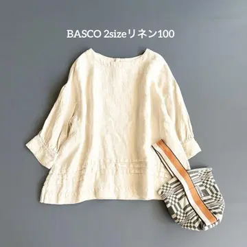 BASCO 바스코 린넨 블라우스 반팔 턱 베이지