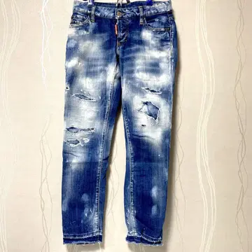DSQUARED2 데미지 가공 데님 청바지 테이퍼드 34 파랑 블루