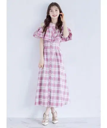 토코 클로젯 백 레이스업 체크 무늬 원피스 완판 tocco