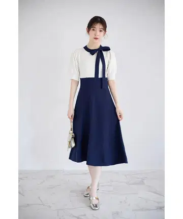 tocco 새상품 사이드 보타이 리본 배색 니트 원피스