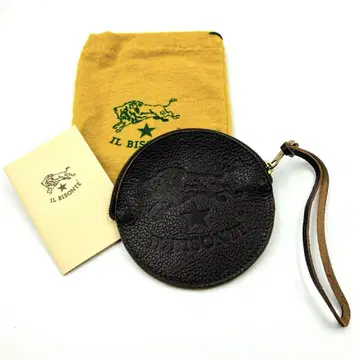 IL BISONTE 가죽 코인 케이스 원형 다크 브라운