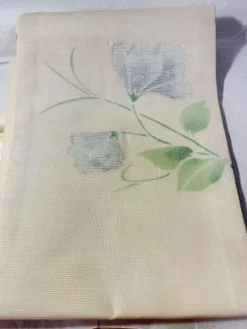 여름 오비 나고야 오비 베이지 꽃무늬 순수 실크