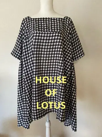 HOUSE OF LOTUS 깅엄 체크 개더 원피스 반팔