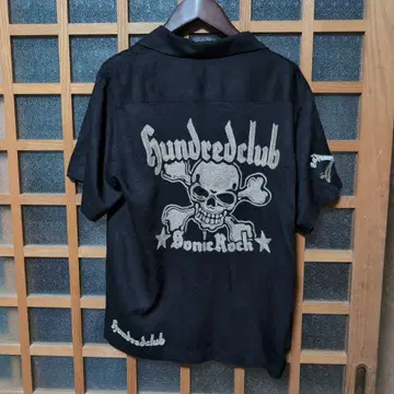 Hundredclub 스컬 자수 반팔 셔츠 블랙