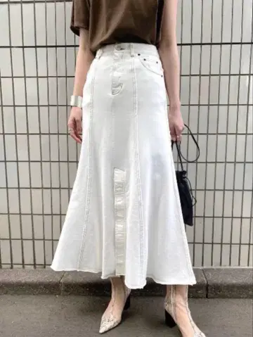 Ameri / DENIM DOCKING SWEAT SKIRT 화이트