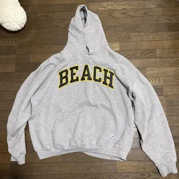 BEACH 프린트 그레이 후드 부착 러셀 후드티