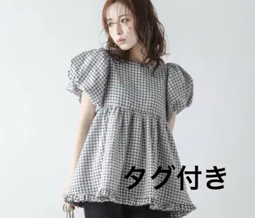 라지엠 스퀘어 넥 체크 탑