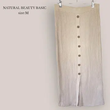 NATURAL BEAUTY BASIC 리브 니트 타이트 스커트 슬릿 면