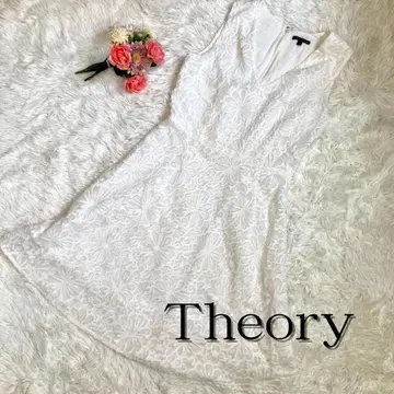 Theory 띠어리 원피스 슬리브리스 무릎 기장 레이스 꽃무늬 화이트