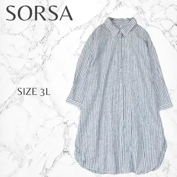 솔사 빅 사이즈 스트라이프 패턴 셔츠 원피스 3L 산뜻한 내추럴