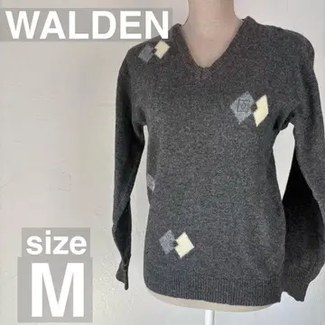 WALDEN 아가일 무늬 V넥 니트 스웨터 M 그레이 계열 고급스러운