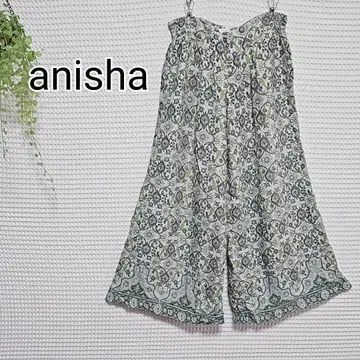 anisha 그린 계열 플라워 패턴 가우초 팬츠 와이드 팬츠
