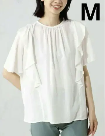펀드굿 마 혼방 프릴 블라우스 화이트 여성용 셔츠 반팔 M
