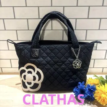 CLATHAS 클레이사스 퀼팅 블랙 토트백 꽃 참 포함
