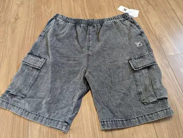 휠라 남성 데님 하프 팬츠 카고 팬츠 블랙 L 새상품