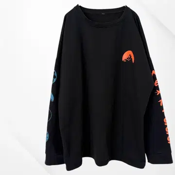롱 티셔츠 롱 T 긴팔 블랙 소매 프린트 캐주얼
