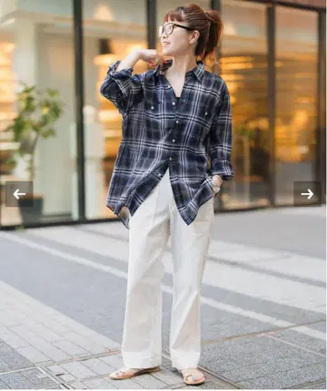 Spick & Span 코튼 보일 체크 셔츠 블랙 베이스