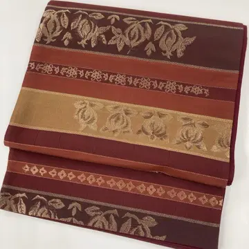 후쿠로 오비 가로 줄무늬 금색 고급스러운 직조 순수 실크 AO-4771